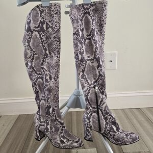 Marc Fisher thigh high snakeskin print boots